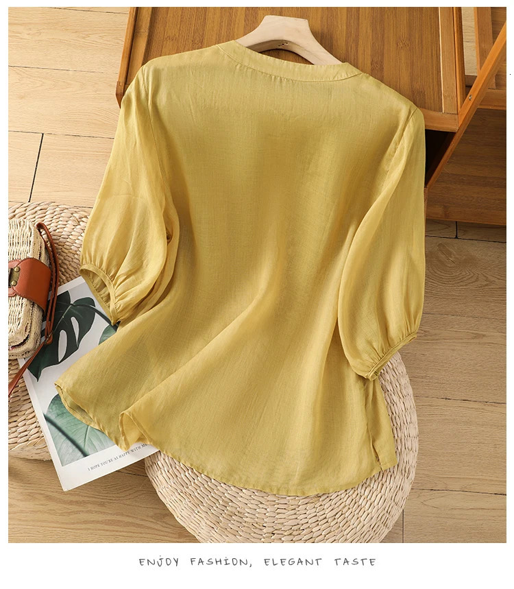 Embroidery Chinese Style Women Blouses Summer Cotto Linen Tops Loose Short Sleeve Clothing Sales V-neck Korean Womens Shirts 250402