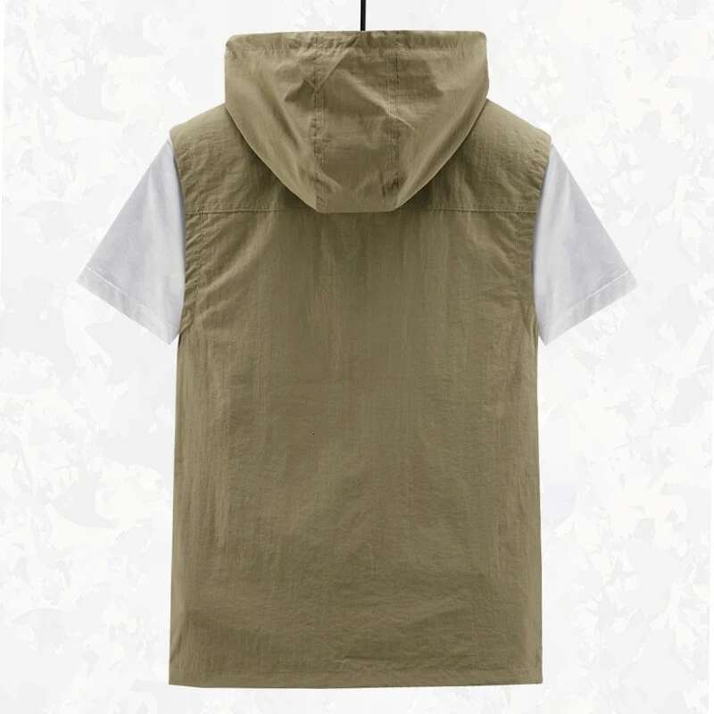 Spring New Outdoor Hooded Fishing Mens Solid Breathable Multi-Pocket High Quality Coat Detachable Hat Sports Vest Male