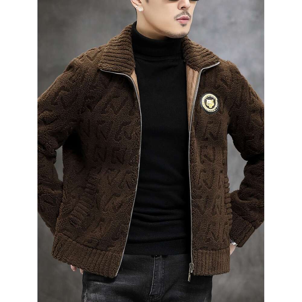 Men's Faux Fur-Lined - Casual Business Style, Warm Slim Fit, Full-Zip With And Ribbed Cuffs For Fall/Winter, Autumn Outerwear Stand Collar Jacket