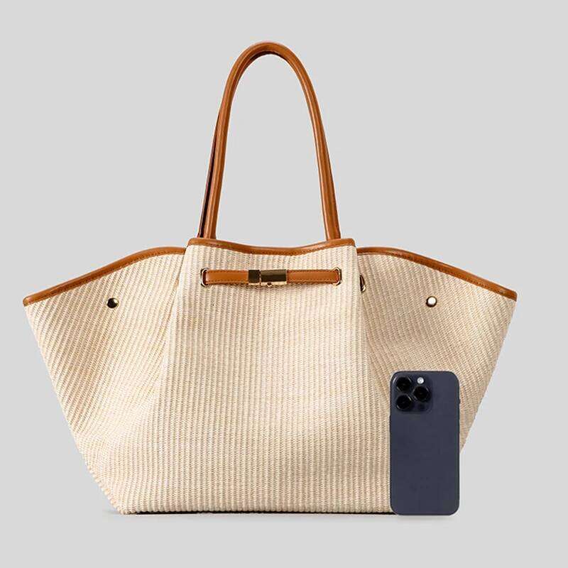 European American Fashion Dump Light High Quality Pu Leather Tote Niche Designer Straw Versatile Commuter Bag