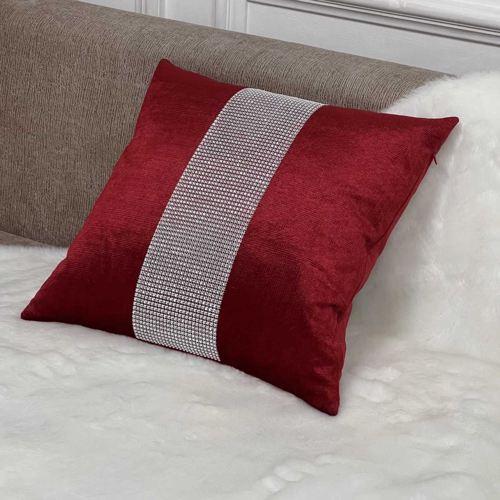 Polyester Plaid Plush Fabric Cushion Shiny Decoration Diamond Cushion Hugging Pillowcase Holiday Party Stylish Simple 1Pc Y251105