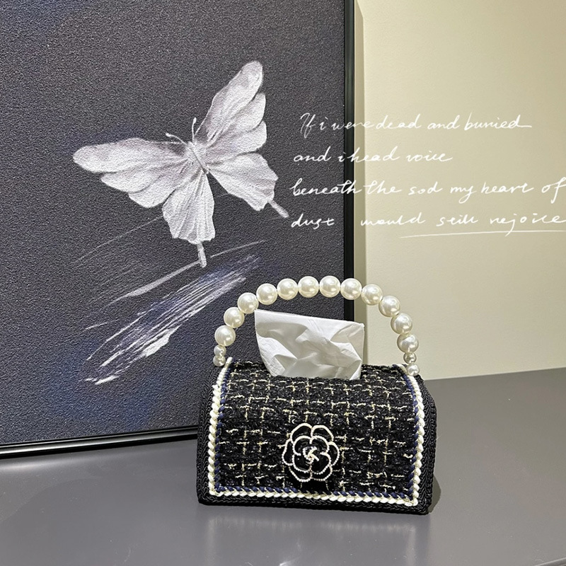 Designer Luxury Creative Tissue Box Napkin Holder Desktop Bedroom Coffee Table Paper Drawer Creative Pearl Handbag 3D Floral Car Organizer Desktop Dec