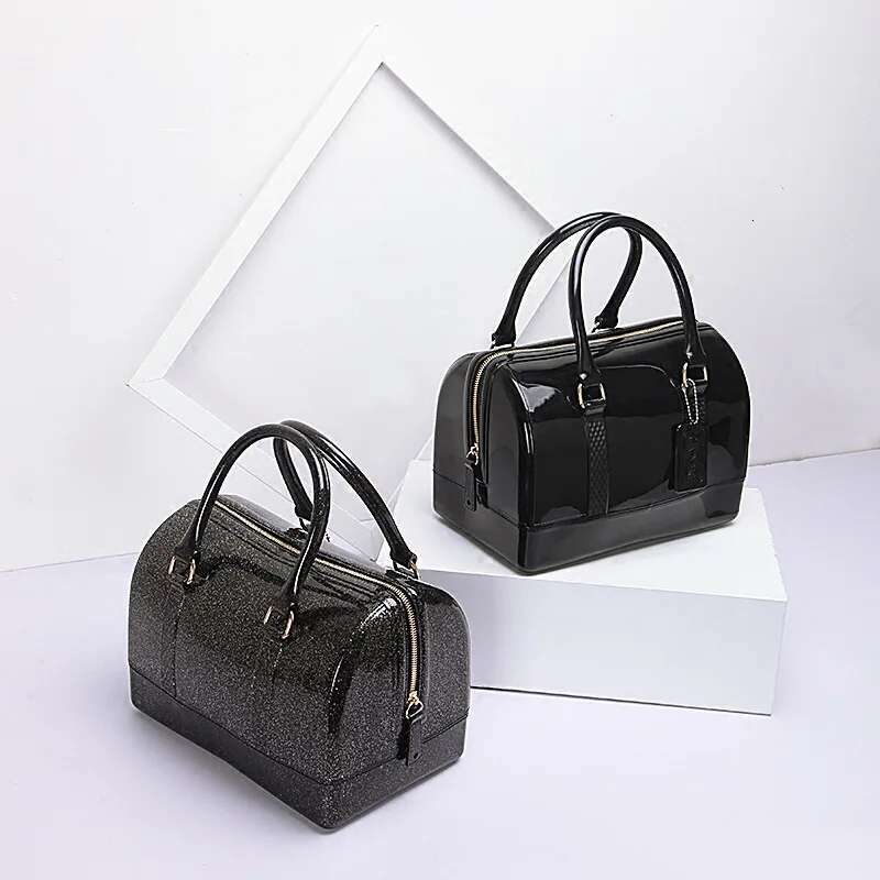Women Transparent Boston Handbag Candy Color Fashion Girls Jelly PVC Simple Waterproof Silicone Pillow Big Crossbody Bag