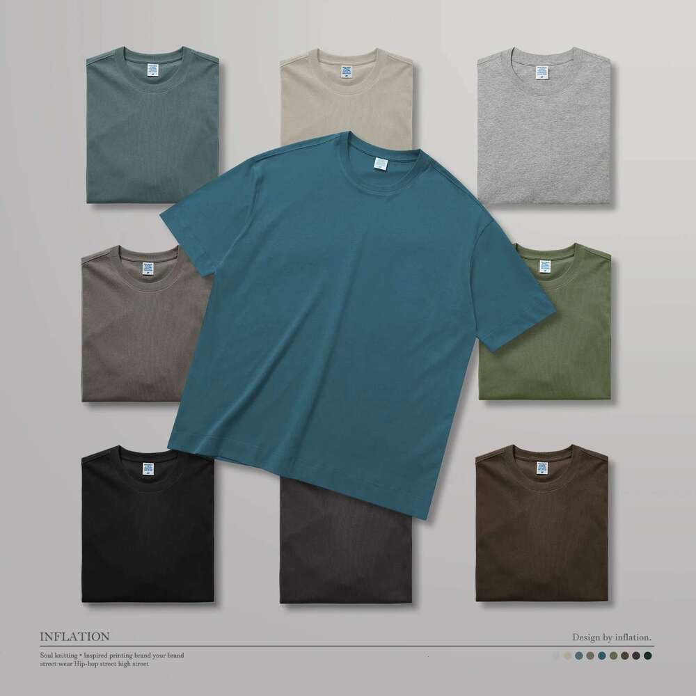 Heavyweight Minimalist T-Shirts Men Solid Color Cotton Drop Shoulder Tees Unisex Tops