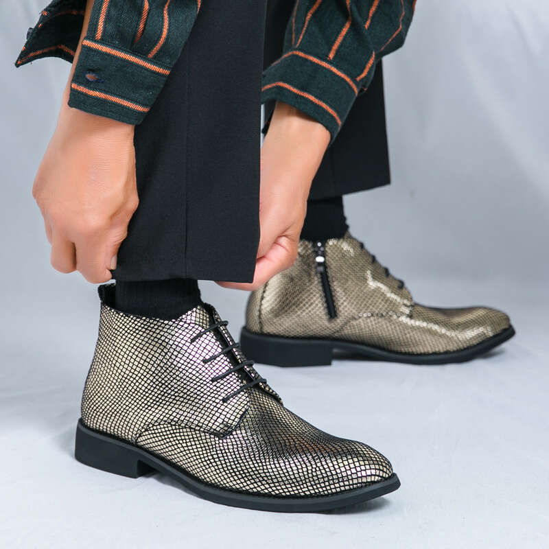 Large pointed men's 2024 autumn and winter new fashion high top leather trend business formal Martin boots men