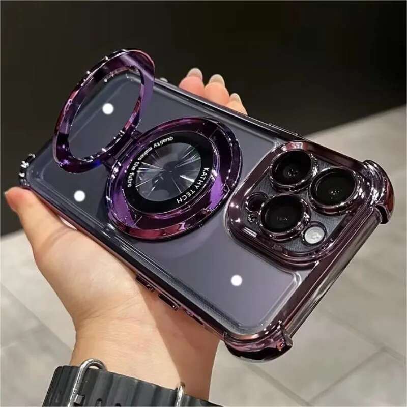 Plating Shockproof Magnetic Bracket Case iPhone 15 16 11 12 13 14 Pro Max Plus For Magsafe With Holder Stand Cover