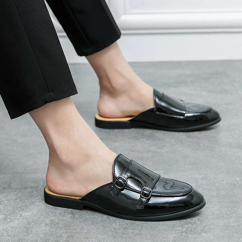 Large Men's Bean 38-47 Baotou Slippers with Bright Face, Driving and Dressing Room Shoes, One Foot Half Support Shoes