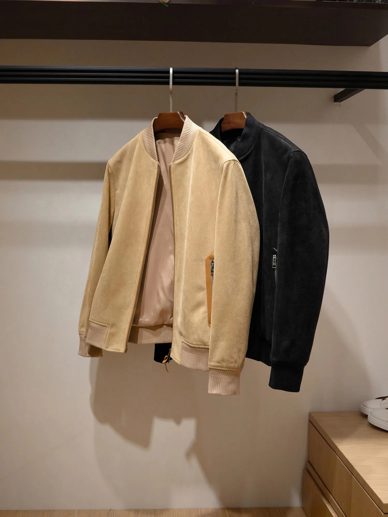 Italian Gentleman High Density Suede Baseball Collar Jacket Elastic Composite Autumn Winter Fashion Mens Coat 251105