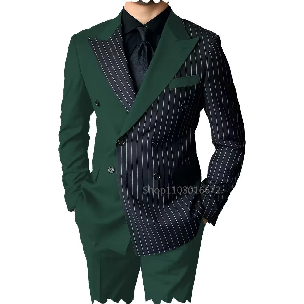 Style Slim Fit Men Suits 2 Piece Groom Tuxedos Lapel Double Breasted Blazer Pants Sets Prom Business Costume Homme 251023