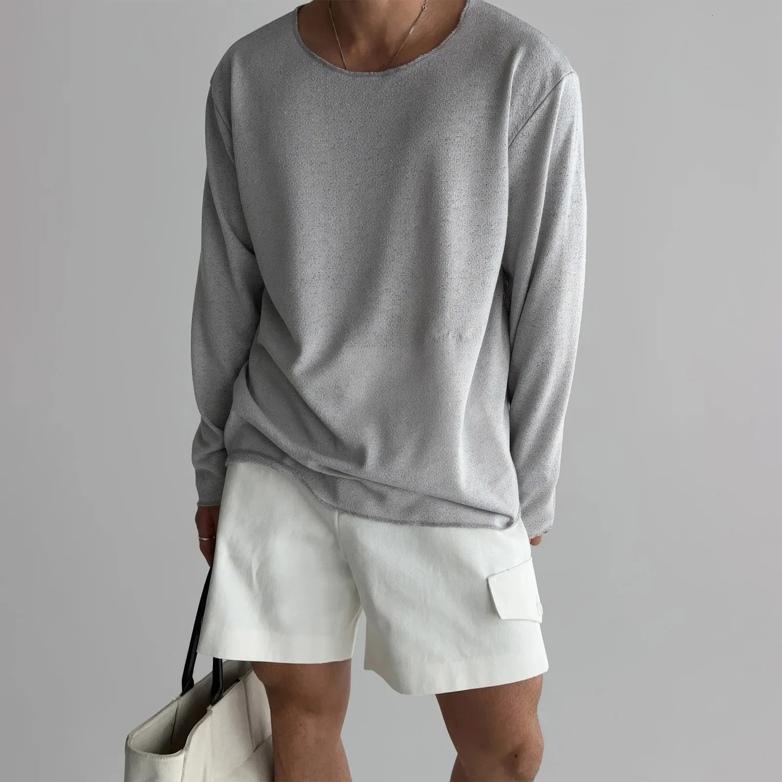 Loose-Fit Long Sleeve Knitt T-Shirt For Men Lightweight Summer Casual Style Anti-Sunshine Cover Up American Style Cross-Border 251105