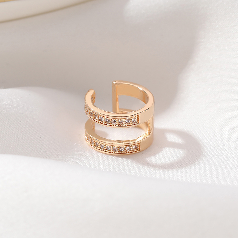 Zircon Cuff Minimalist Style Adjustable Non-Pierced Double Layer Ear Clip Design Earrings Korean Women