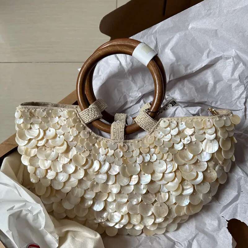 Sequin Shell Handmade Heavy Industry Bead Handbag Embroidered Rhie Pearl Diagonal Totes Women Wedding Party Bag