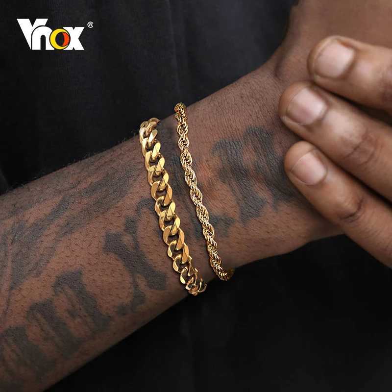 Vnox Basic Mens Cuban Twist Rope Chain Bracelets 1/2/3Pcs in One Set Gold Color Stainless Steel Figaro Wheat LinksXJ251105