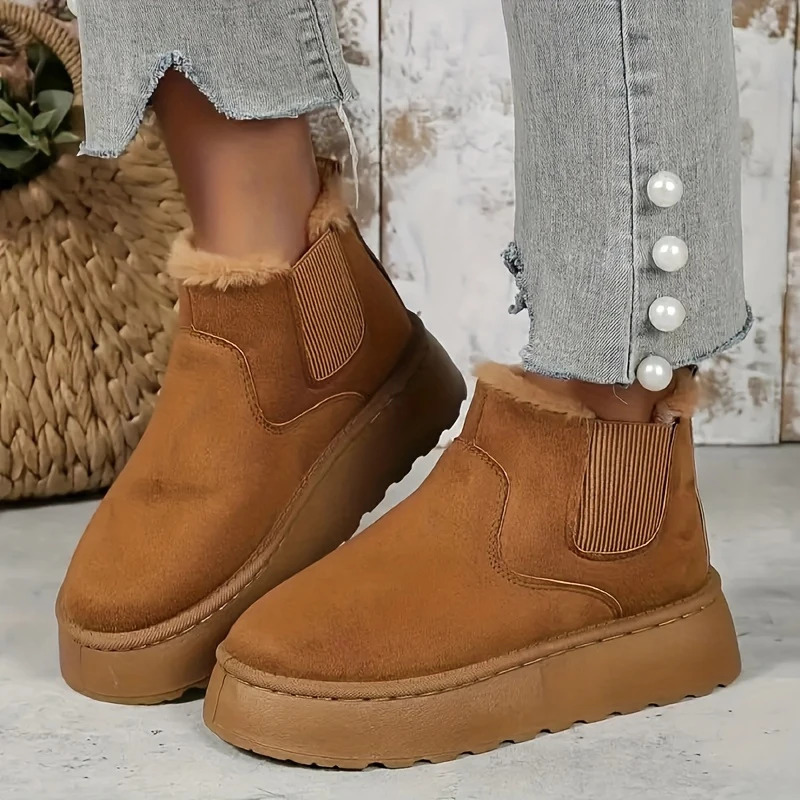 Winter Women Short Plush Boots Casual Shoes Suede Fur Chelsea Ankle Boots Flats Platform Ladies Shoes Botas 251104