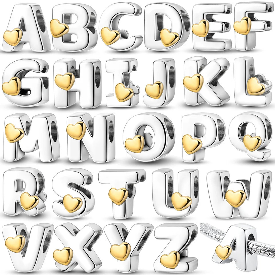 Fit original bracelet DIY AZ letter charm beads 925 sterling silver CZ zircon love pendant jewelry gift 250325