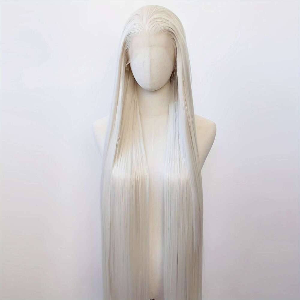 1Pc Unisex-Adult 40 Inch Straight Synthetic Lace Front Wig, Pre Plucked Hairline, Density, Heat Resistant Fiber, Glueless Cosplay Fashion Wig