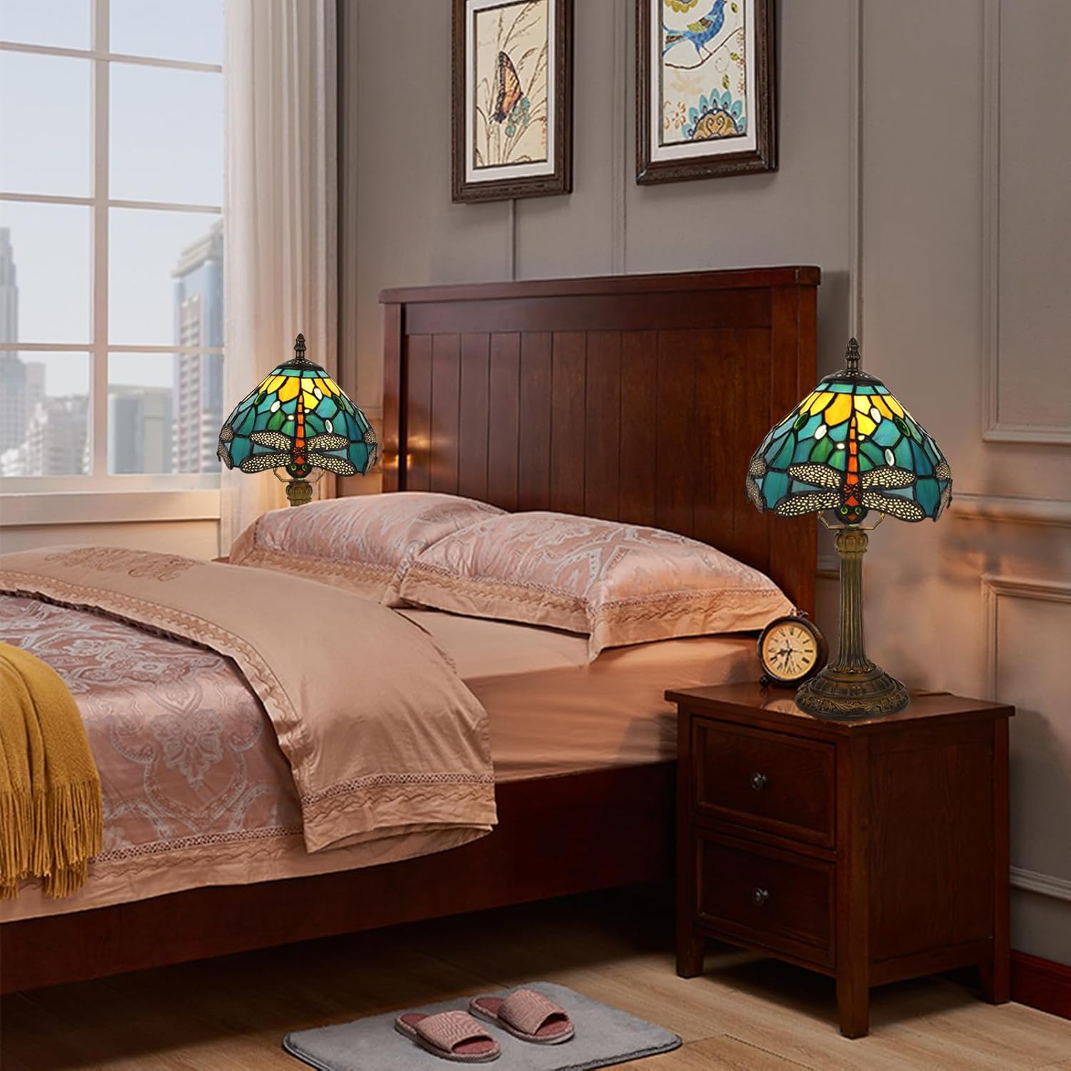 8 inch Tiffany Style Stained Glass Bedside desk table Lamp for Bedroom and hotel coffee bar restaurant