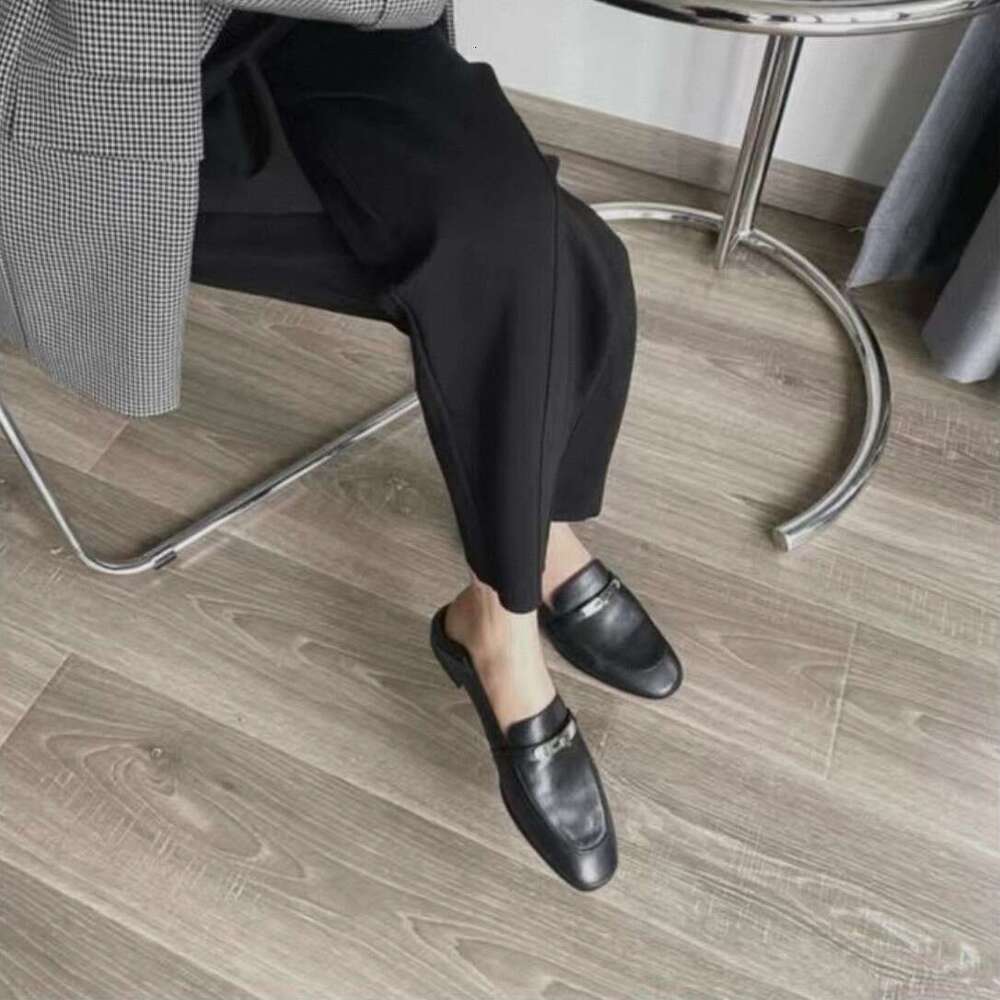 Great French Style Lock Buckle 2025 Designer Shoe Spring and Autumn Square Toe Slip-On Loafers Women's Leather Shoes