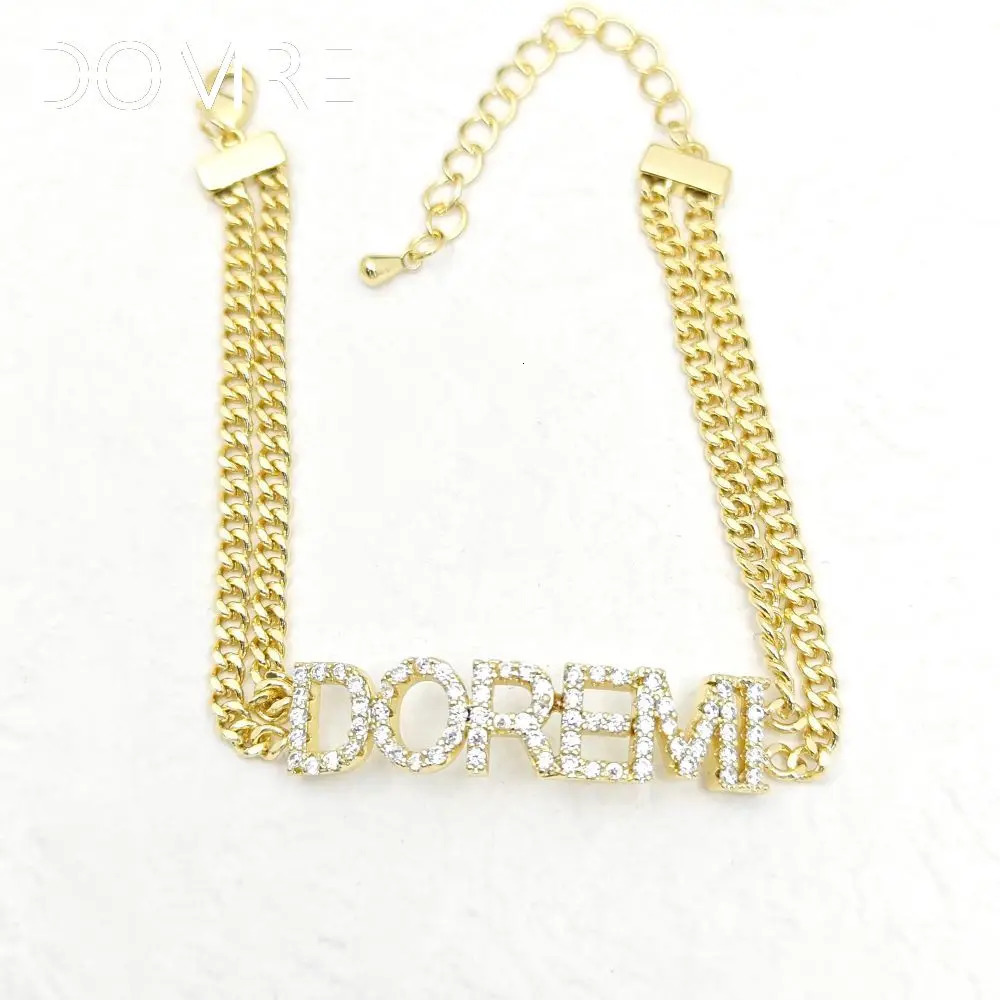 DOREMI Double Chains 9mm Crystal Letters Bracelet Custom Name Personalized Crystal Letter Double Cuban Chain Bracelet 250327