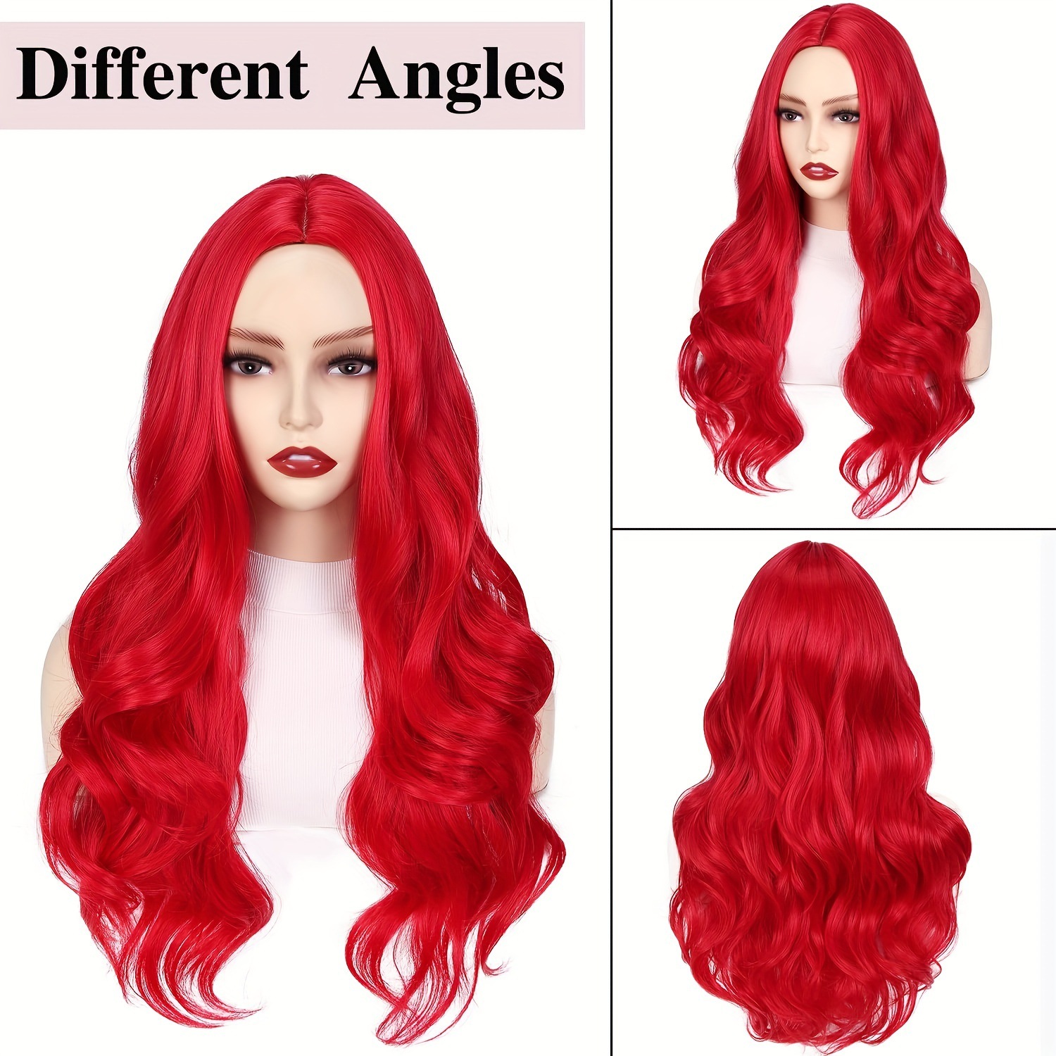 European & American Cross-Border Wig for Women: Fashionable Red Center-Parted Big Waves Synthetic Long Curly Hair Halloween Cosplay Headpiece