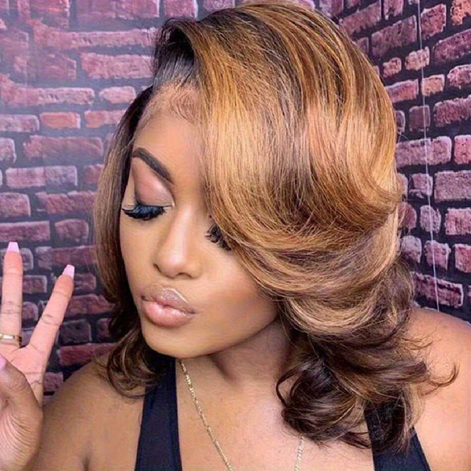 Women's Body Wave Human Ombre Blonde Highlights Light Brown To Platinum - 13X4 HD Glueless Lace Front, Pre-Plucked With Baby Hair Bleached Knots,