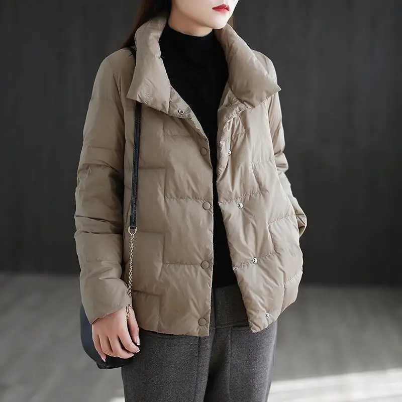 New Down Jacket for Women with Spliced stand-up Collar Button Pockets Stylish Light and Loose Coat for Small PeopleT251105