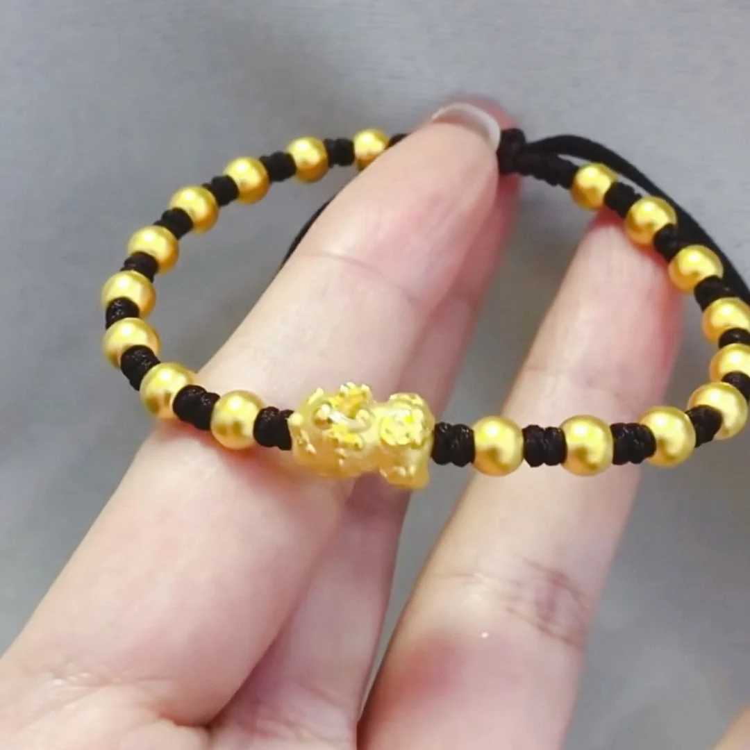 Chinese Pixiu Lucky Bead Gold 24K Gold AU999 Womens Translucent Beads Matte Pixiu Adjustable Cord Birth Year C251105