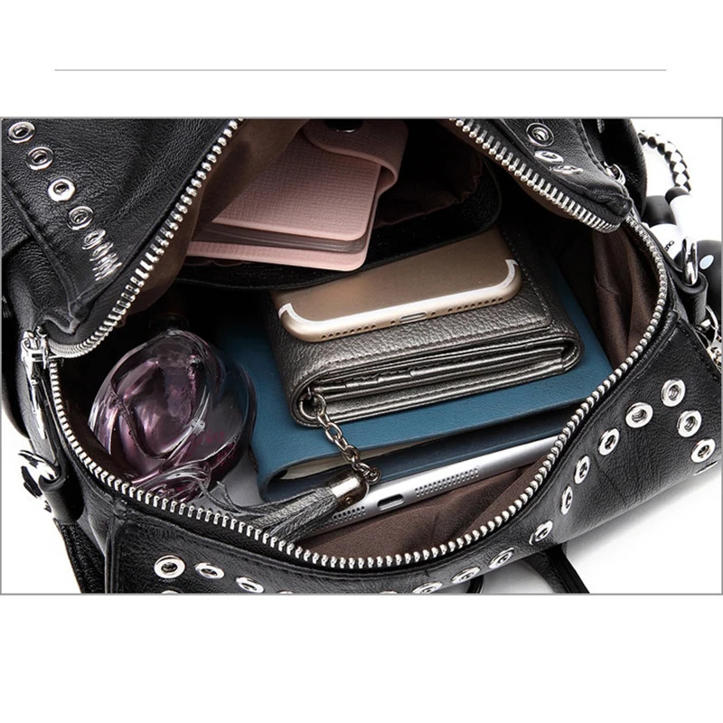 Women Genuine Real Leather Backpack Rivet Multifunctional Shoulder Bag Female Retro Travel Teenage Fashion Schoolbag 251104