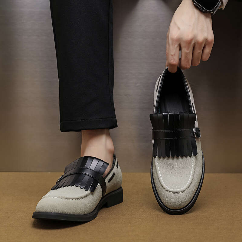 Large 2023 Spring and Autumn new men's leather shoes 38-48 size British tassel set foot loafers