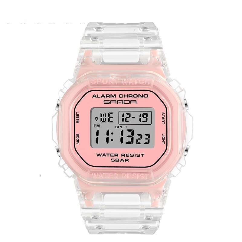 DHwatches Sanda Square Transparent Strap Electronic Watch Multi-Function Luminous Waterproof Outdoor Sports Student Wristwatch