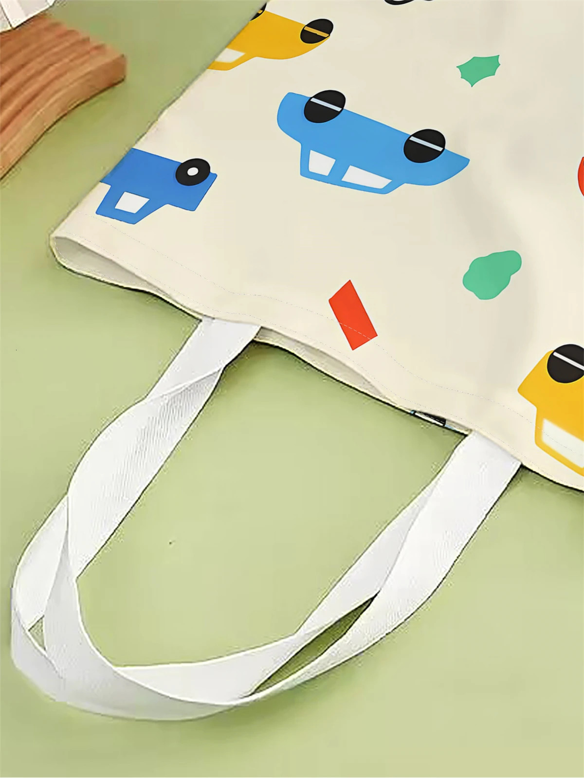 1 piece mini cartoon car handbag reusable fashionable multifunctional printed canvas shopping bag 250401