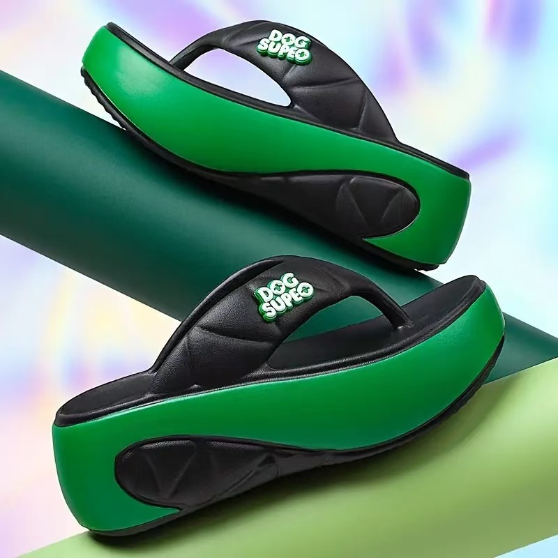 2025 summer hot single product EVA thick bottom 5cm flip-flops women wear high soft bottom wear-resistant slippers new style green white Spice Girl