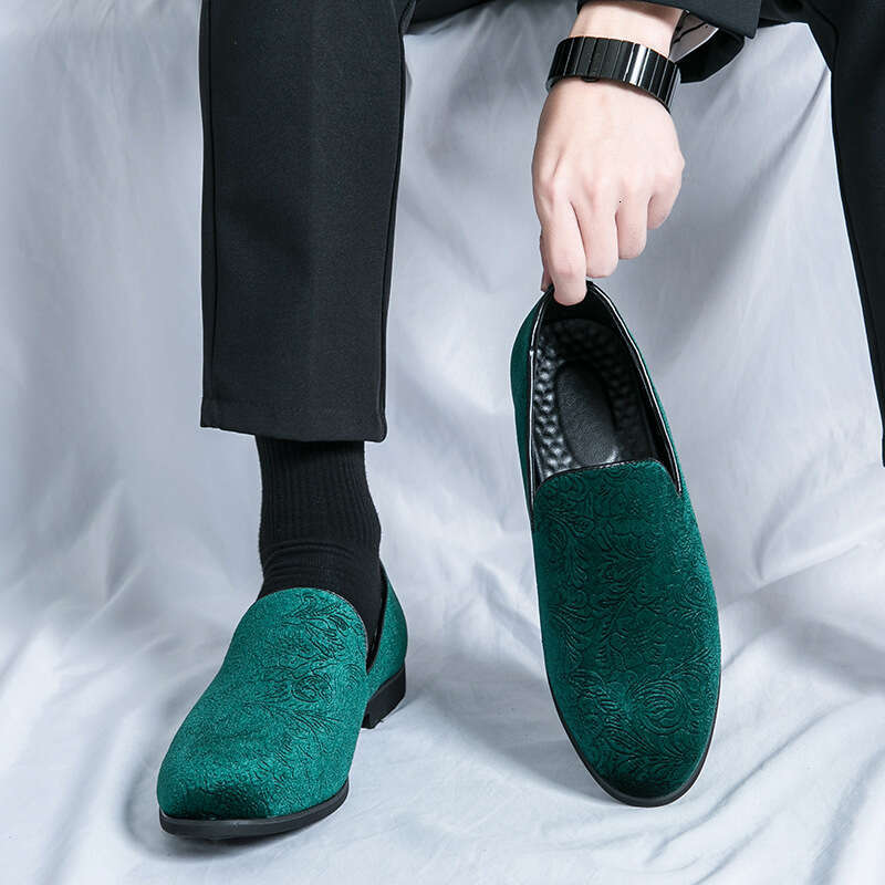 Large size personalized trendy night leisure 2024 Spring and Autumn men's patterned suede lazy people step on bean shoes
