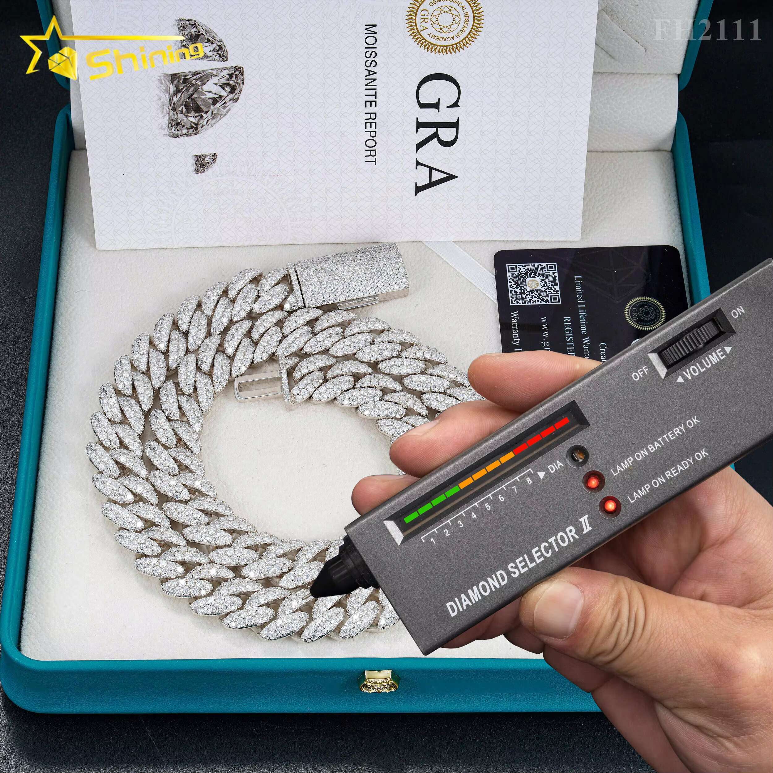 Hip Hop Fine Jewelry Factory Direct 15MM Iced Out 925 Silver Moissanite Cuban Link Chain