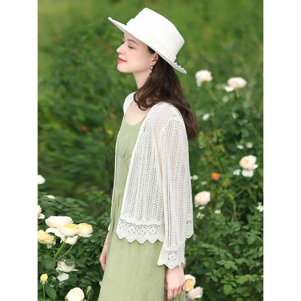 French Women Lace Cardigan Hollow Out Light Small Jackets Summer New Casual Air Conditioning Shirt