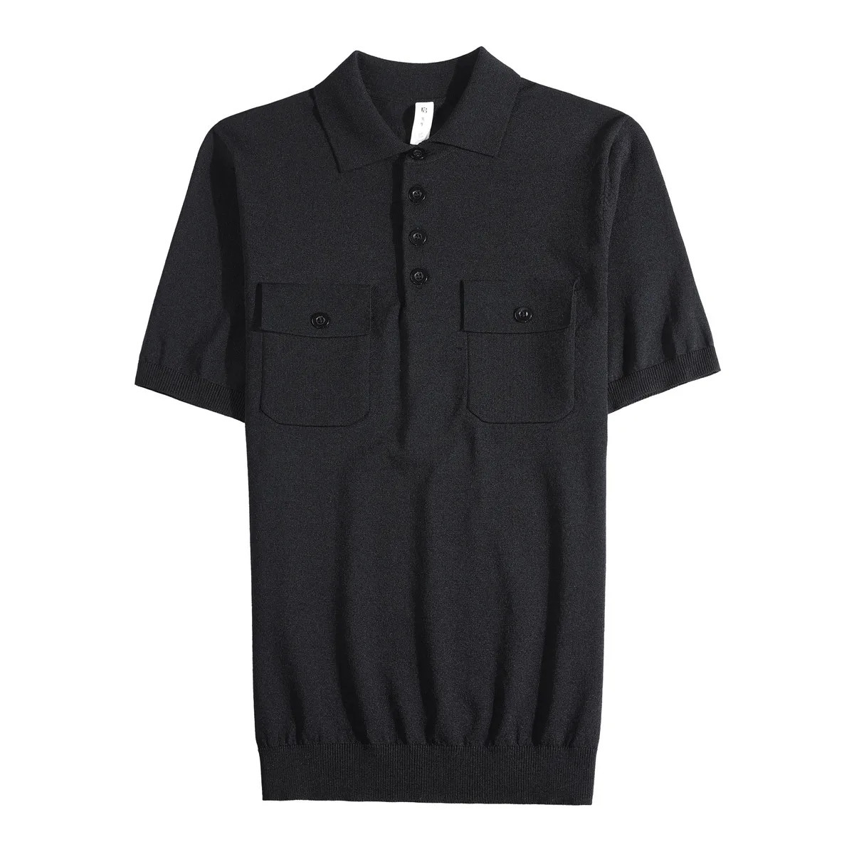 Polo shirt mens summer fashion double pocket short sleeved mens polo shirt slim fit casual silk knit pull-out 250401