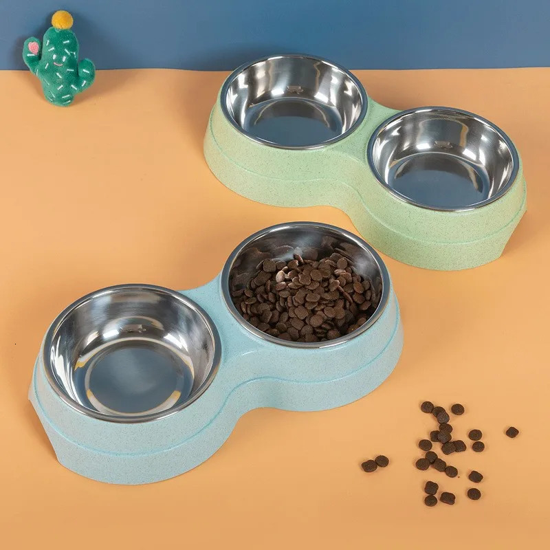 Double Pet Bowl Dog Food Water Dispenser Stainless Steel Pet Beverage Plate Feeder Cat and Dog Feeding Supplies Small Dog Accessories 250403
