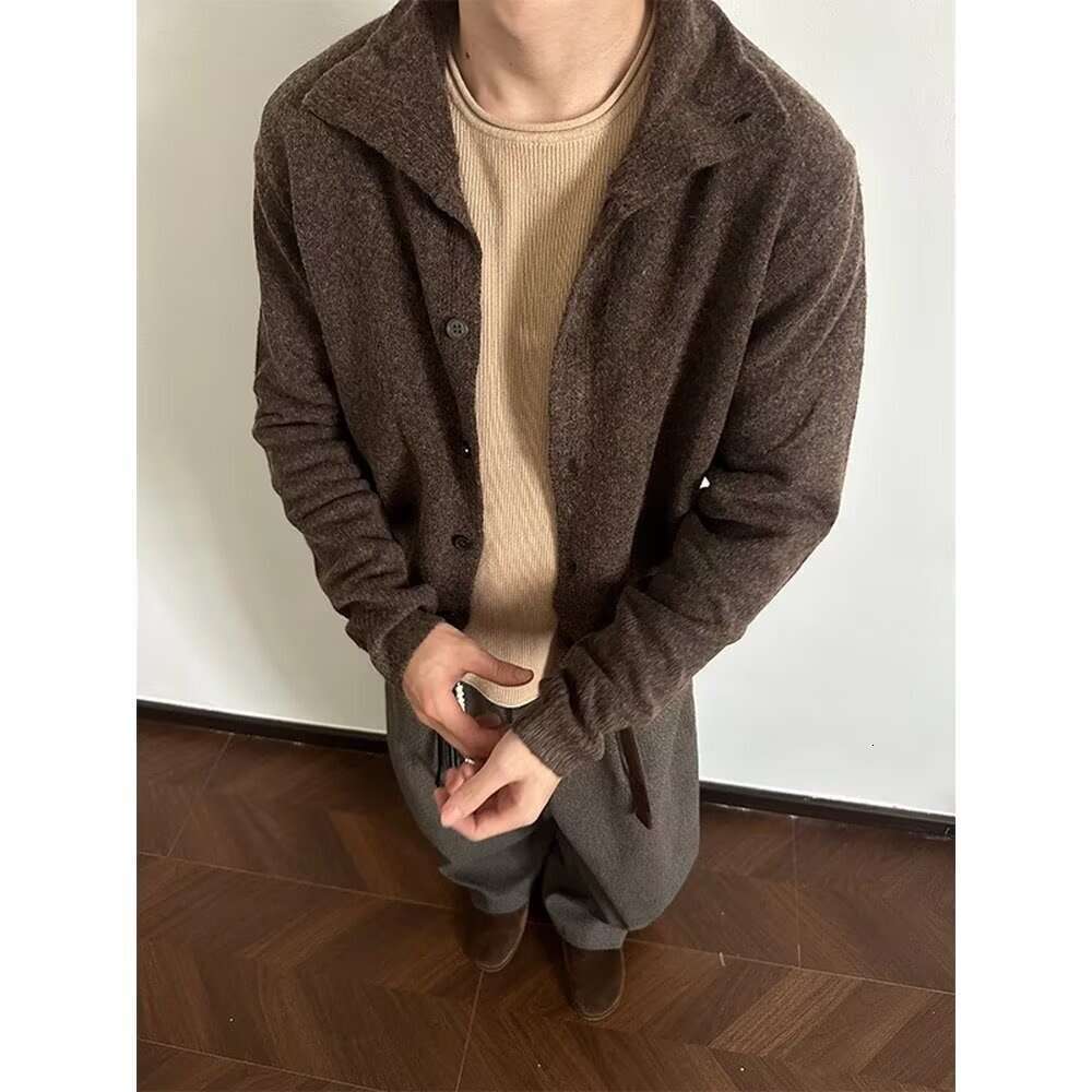 Cross-Border INS Trend Autumn New Fashion Ribbed High Neck Button Cardigan Knitted Men's Sweater Inner Jacket B5
