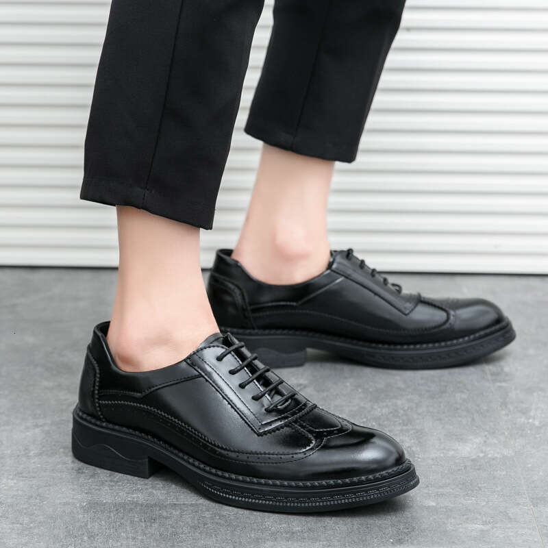 Large size stylish 2024 Spring and Autumn new men's block lace up business formal casual leather shoes