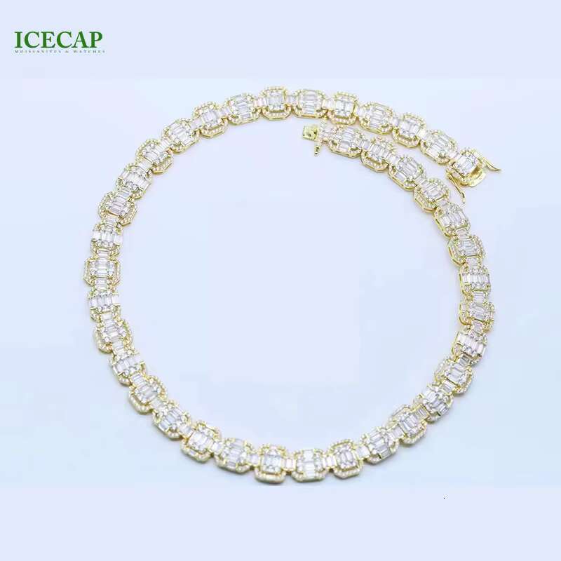 Icecap Fashion Jewelry Neecklaces 925 Sterling Silver Chain 8mm Emerald Cut Ice Out Moissanite Tennis Chain for Men and Women