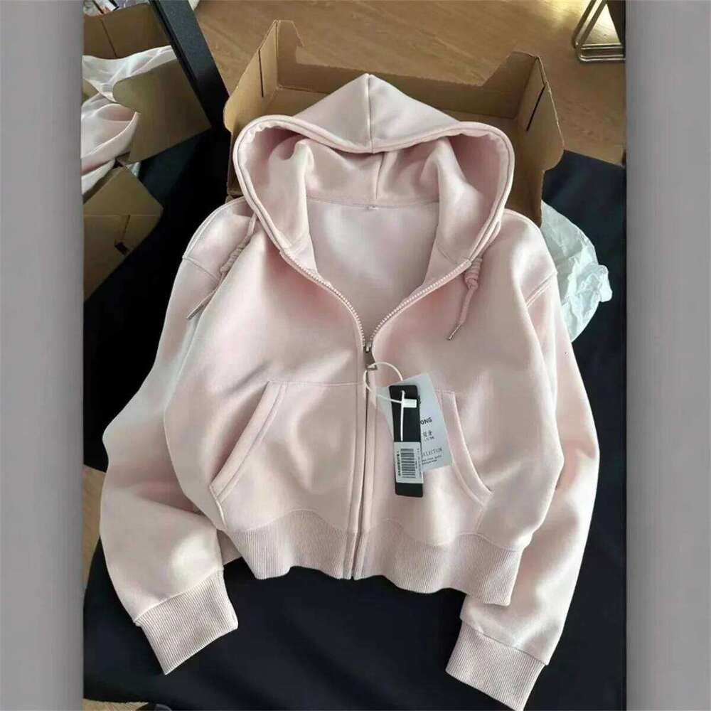 Casual Streetwear Basic Hooded Pockets Sweatshirt Tracksuit Solid Long Sleeve Hoodies Loose Autumn Spring Fashion Female Jacket