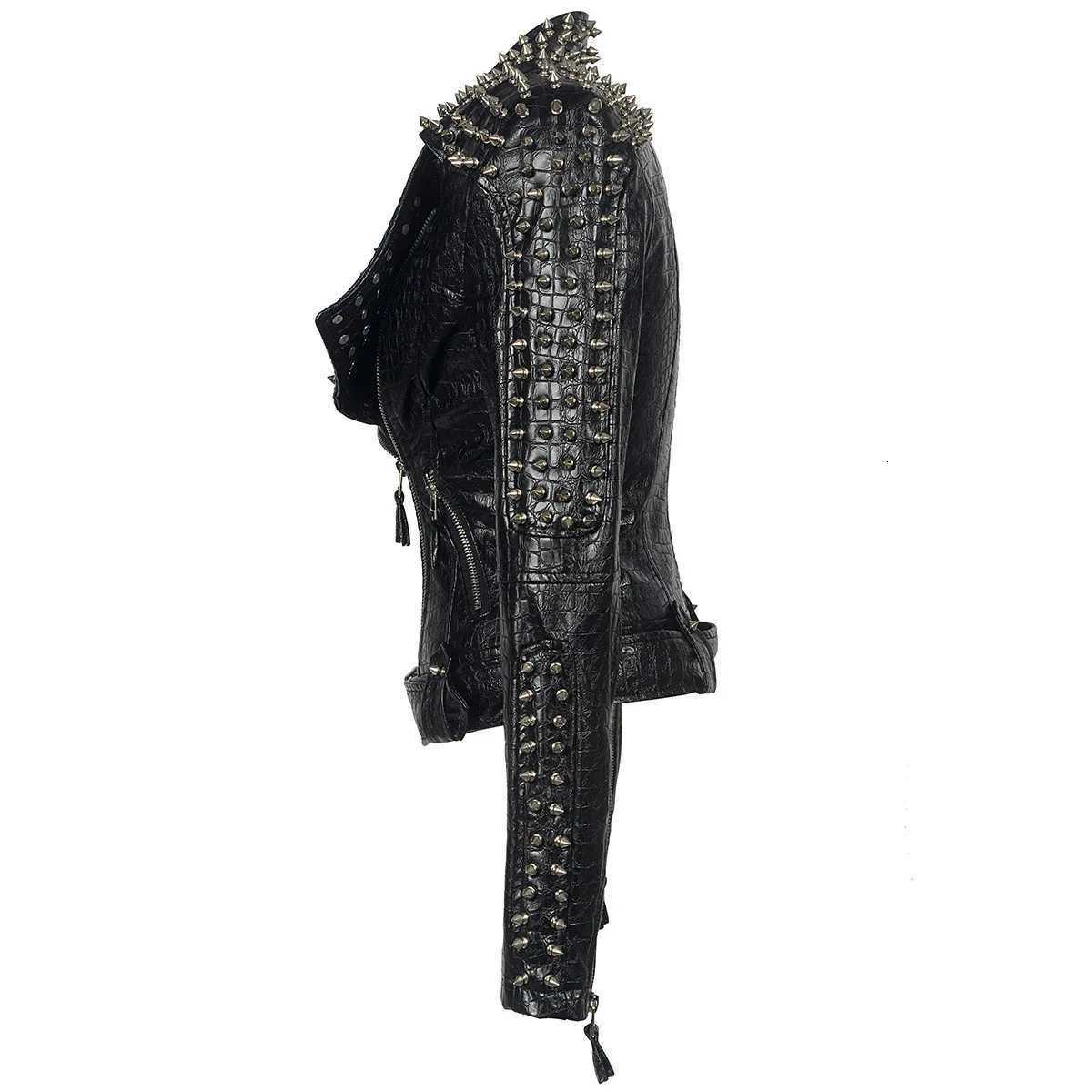 2025 Steampunk Rock Rivet Womens Leather Jacket Slim Short Strtwear Gothic Embroidery PU Leather Locomotive Coat Femme C251105