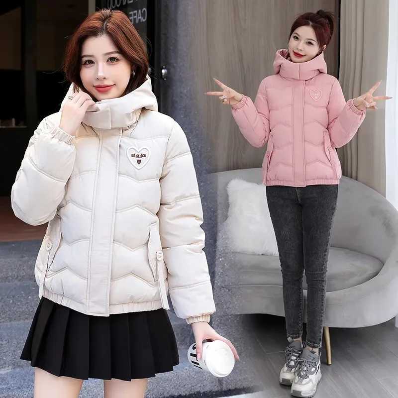 New Winter Hooded Down Cotton-Padded Jacket Womens Loose All-Match Thicken Warm Parkas Short Coat Female Casual Ladies TopsT251105