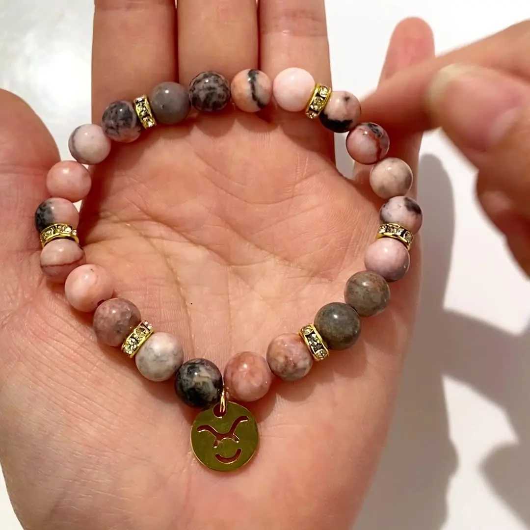 MHSSUN 12 Star Zodiac Sign Pink Zebra Stone Beadeds Constellation Fashion Birthday Party Jewelry For Women Men C251105