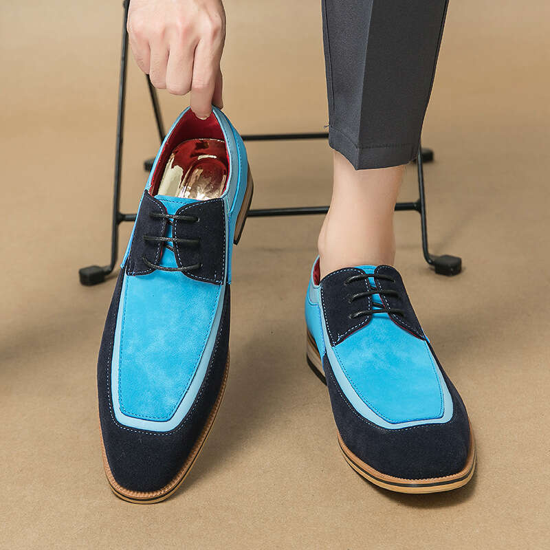 Large leather sizes 38-48, matte leather, contrasting colors, lace up wooden soles, low cut British style casual shoes, men's shoes