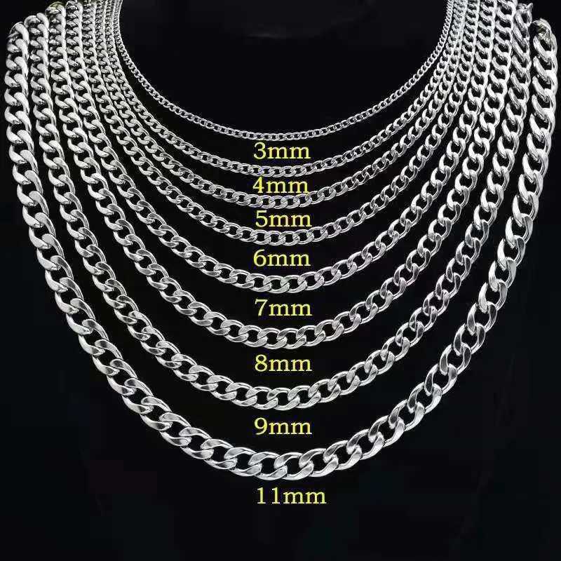 HNSP Stainless Steel Curb Cuban Chain Silver Color Necklace For Men Casual Versati Jewelry Accessories 3MM/5MM/7MM/10MM WidthW251105