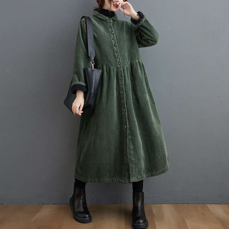 Autumn And Winter Fleece-Lined Long-Sleeve Retro Artistic Loose Corduroy Casual Jacket For Women B5