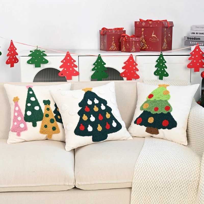 45x45CM Christmas Tree Throw Pillow Cover Nordic Embroidery Stamping Waist Cushion Cover Decor Home Decorative Pillowcase Y251105