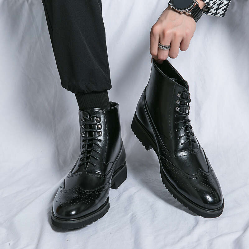 Large polished high top shoes, sizes 38-46, boots, 2023 autumn/winter new item, Block men's leather boots