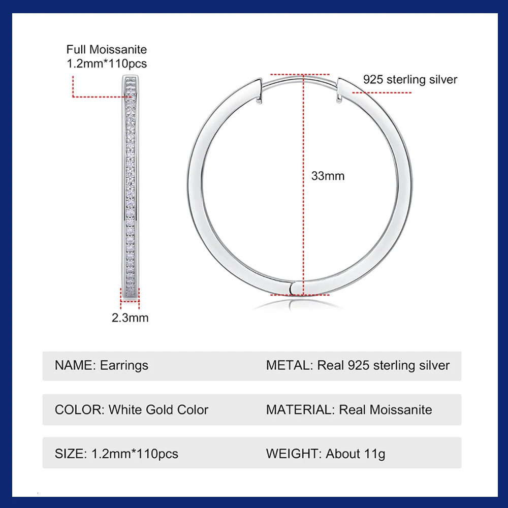 18k Plated All Hoop Earrings for Women Solid Silver 925 Lab Diamond Earring Wedding Party Jewelry Pendientes Mujer 251131